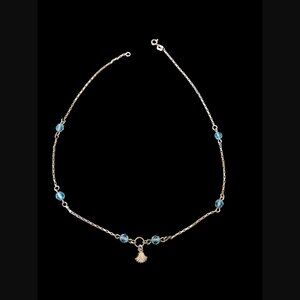 925 Sterling Silver Blue Crystal Bead Dainty Sea Shell Pendant Necklace 17.75"